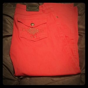 Red embellished Jean capris